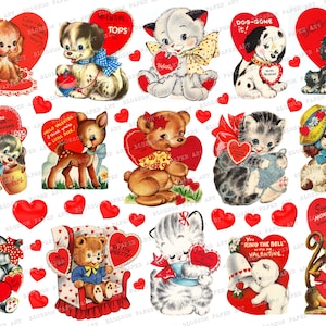 Valentines Scraps, Vintage Valentine Animals, Valentine Images, Printable Stickers, Scrapbook, Junk Journal, Die Cut 2810