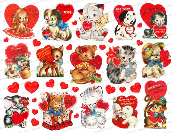 Valentines Scraps, Vintage Valentine Animals, Valentine Images, Printable  Stickers, Scrapbook, Junk Journal, Die Cut 2810 