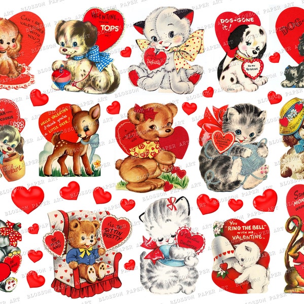 Valentines Scraps, Vintage Valentine Animals, Valentine Images, Printable Stickers, Scrapbook, Junk Journal, Die Cut 2810