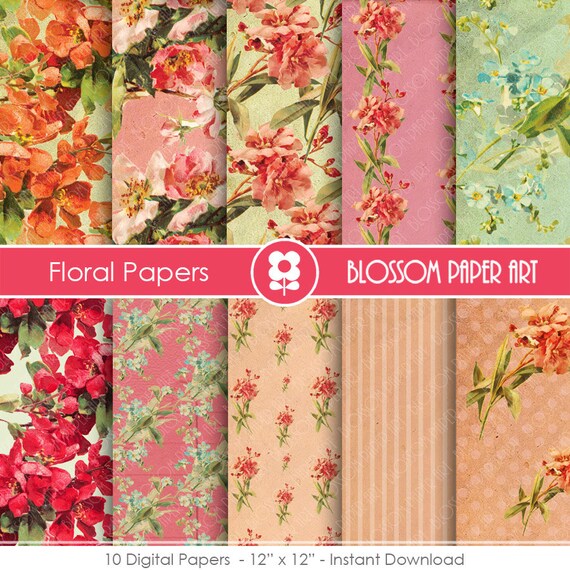 Download Digital Paper Pink Red Floral Digital Paper Pack INSTANT ...