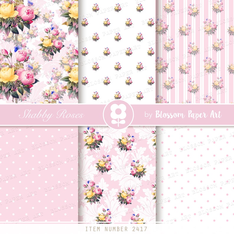 Printable 2417 Digital Paper Decoupage Pink Roses Digital Scrapbooking Pack Shabby Digital Paper Digital Paper Pack