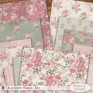 Digitales Papier, rosa Vintage Papiere, Junk Journal Rosenpapier, Blumen Collage Bogen, Decoupage, Ephemera digitaler Download 2939 2