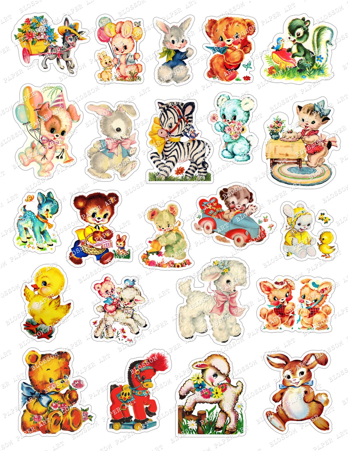 VINTAGE Baby Animals Stickers Printable Stickers Vintage Etsy