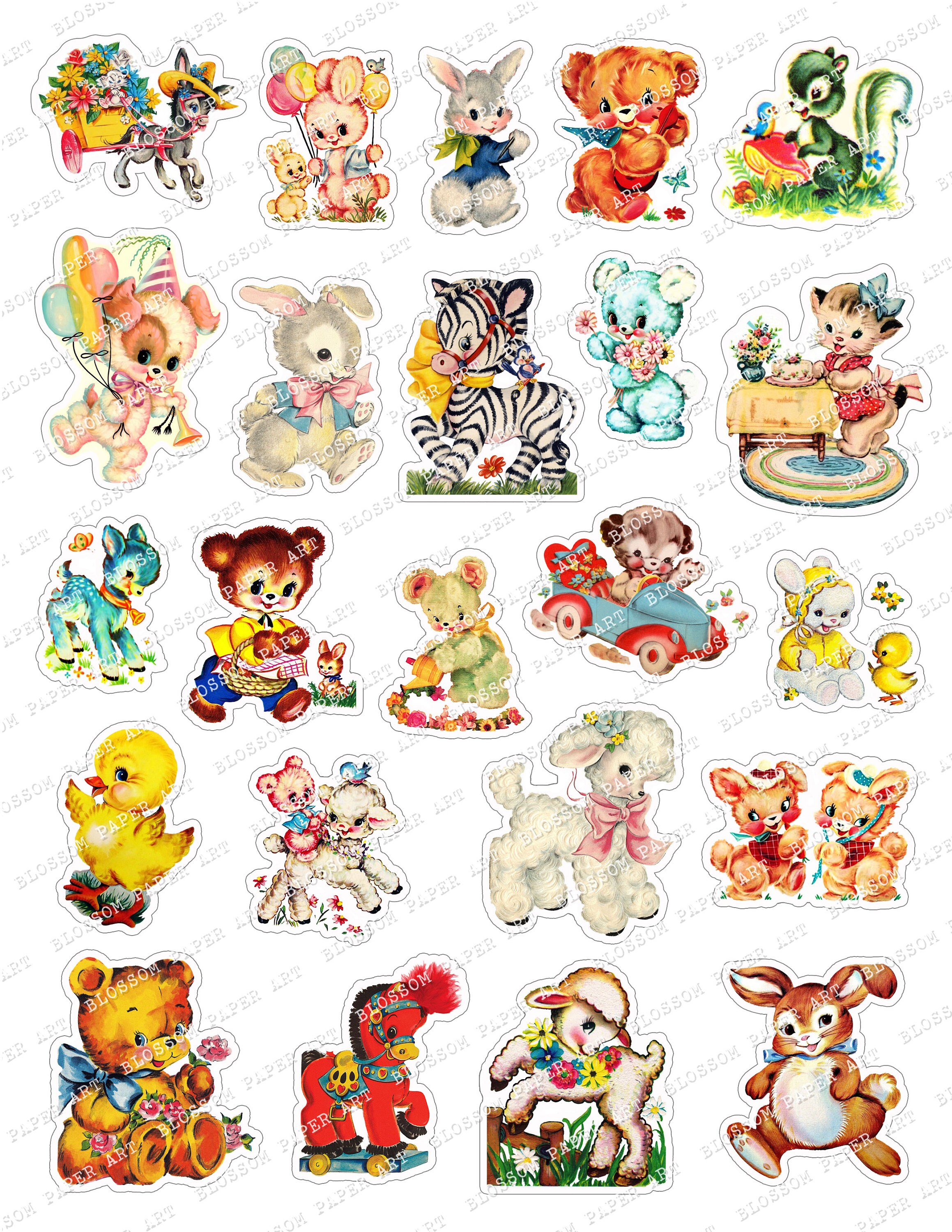 VINTAGE Baby Animals Stickers Printable Stickers Vintage Etsy