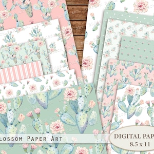 Papeles Decorativos, Cactus Laminas Floreadas para imprimir, Imprímelos para hacer artesanías, decoupage - 2722
