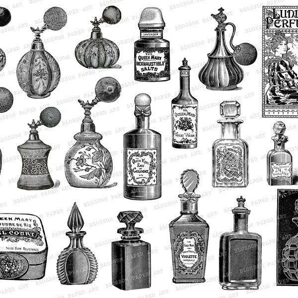 Vintage PERFUME Graphics, Perfume Printables, Perfume Bottles Collage Sheet, Junk Journal Digital Download Images 2462