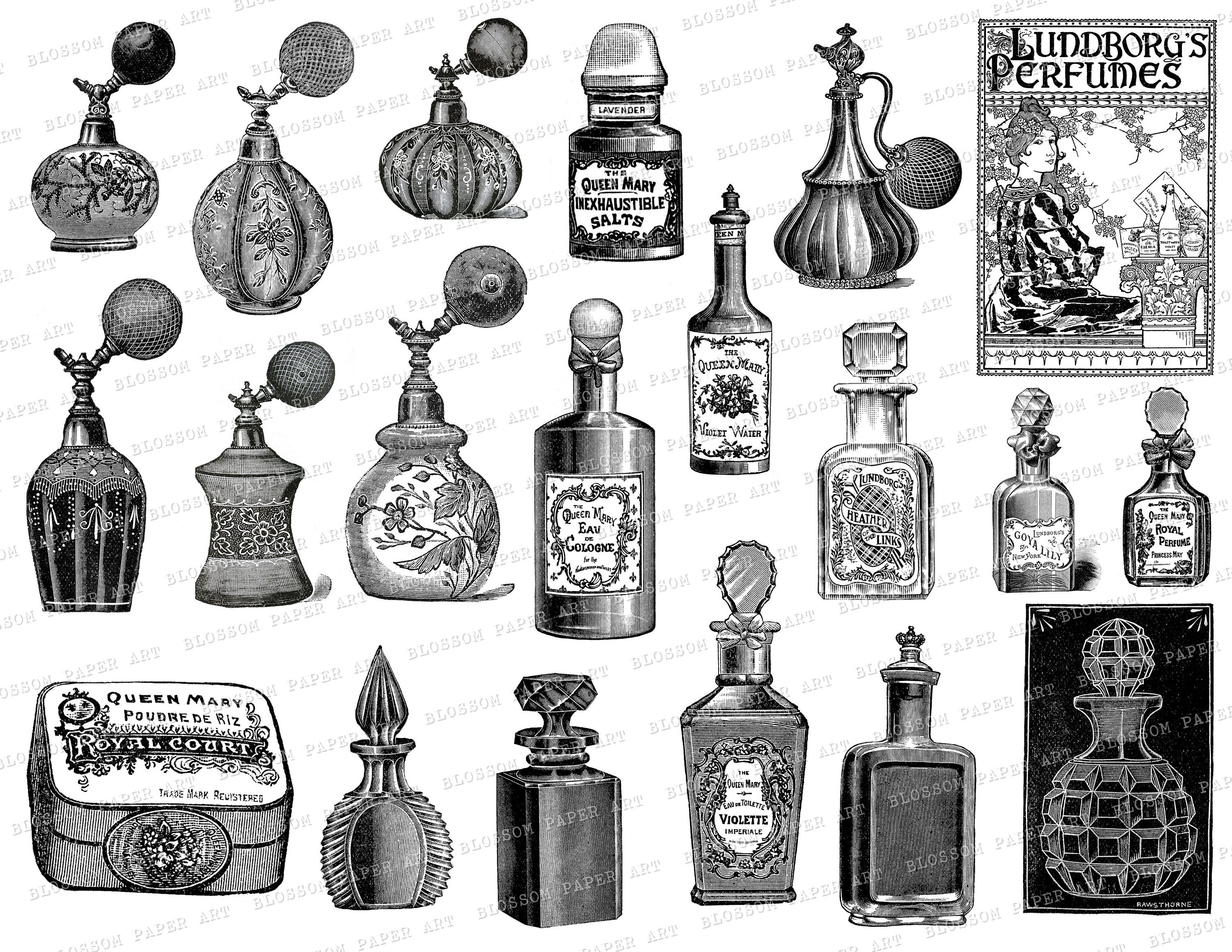 Vintage Perfume Bottles Collage Sheet: Junk Journal Graphics