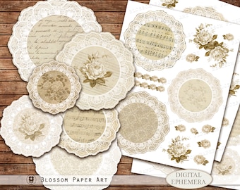 Printable Rose Doily Ephemera: Junk Journal Collage Sheet (Digital Download)