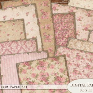 Vintage Rosen Scrapbook Papier, Blumenpapier A4, 8,5 x 11 Blätter, Scrapbooking Papiere, digitaler Download Collage 2706