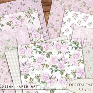 Digitales Papier lila, Rosen Scrapbook Papier, Junk Journal Blumen Collage Blatt, lila Blume Collage Blatt, digitaler Download 2936 4