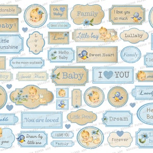 Afdrukbare babylabels, vintage babylabels voor babyshower, voor ongewenste dagboeken, voor scrapbooking, voor fotoalbums 2878