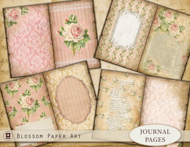 Journal Pages Vintage Roses Junk Journal Printable Sheets Etsy