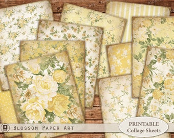 Vintage blommiga kort: Utskrivbart collageark med Junk Journal (digital nedladdning)