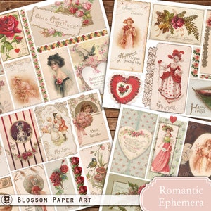 Efímera, Diario Basura, Postales Vintage, Bordes Florales, Etiquetas, Efímera Romántica, Hoja de Collage Imprimible, Descarga Digital 2935