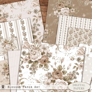 Papel digital floral marrom, pacote de papel para álbum de recortes, folha de colagem de rosa vitoriana, papel de diário indesejado, álbum de recortes digital A4 2942 5