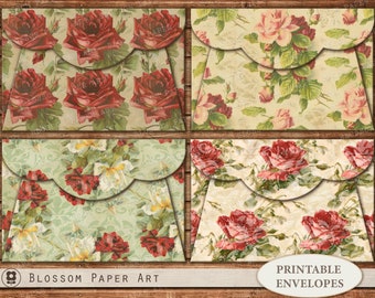 Vintage Roses Printable Envelopes: Shabby Chic Collage (Digital Download)