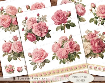 Printable Shabby Rose Images: Vintage Collage Sheet (Digital Download)