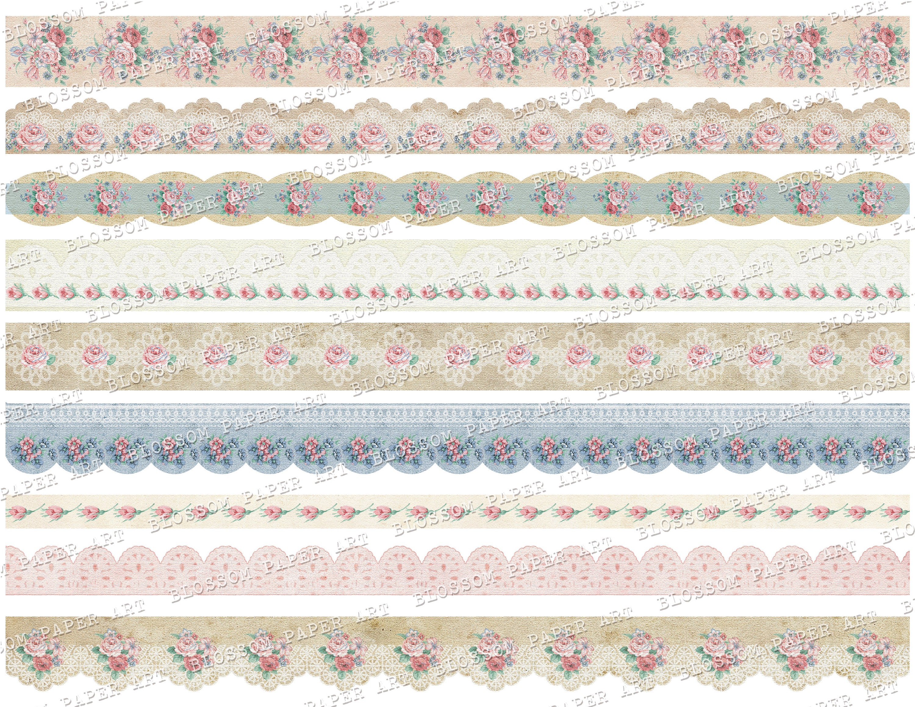 Shabby Chic Rose Borders: Printable Lace for Junk Journals (digital ...