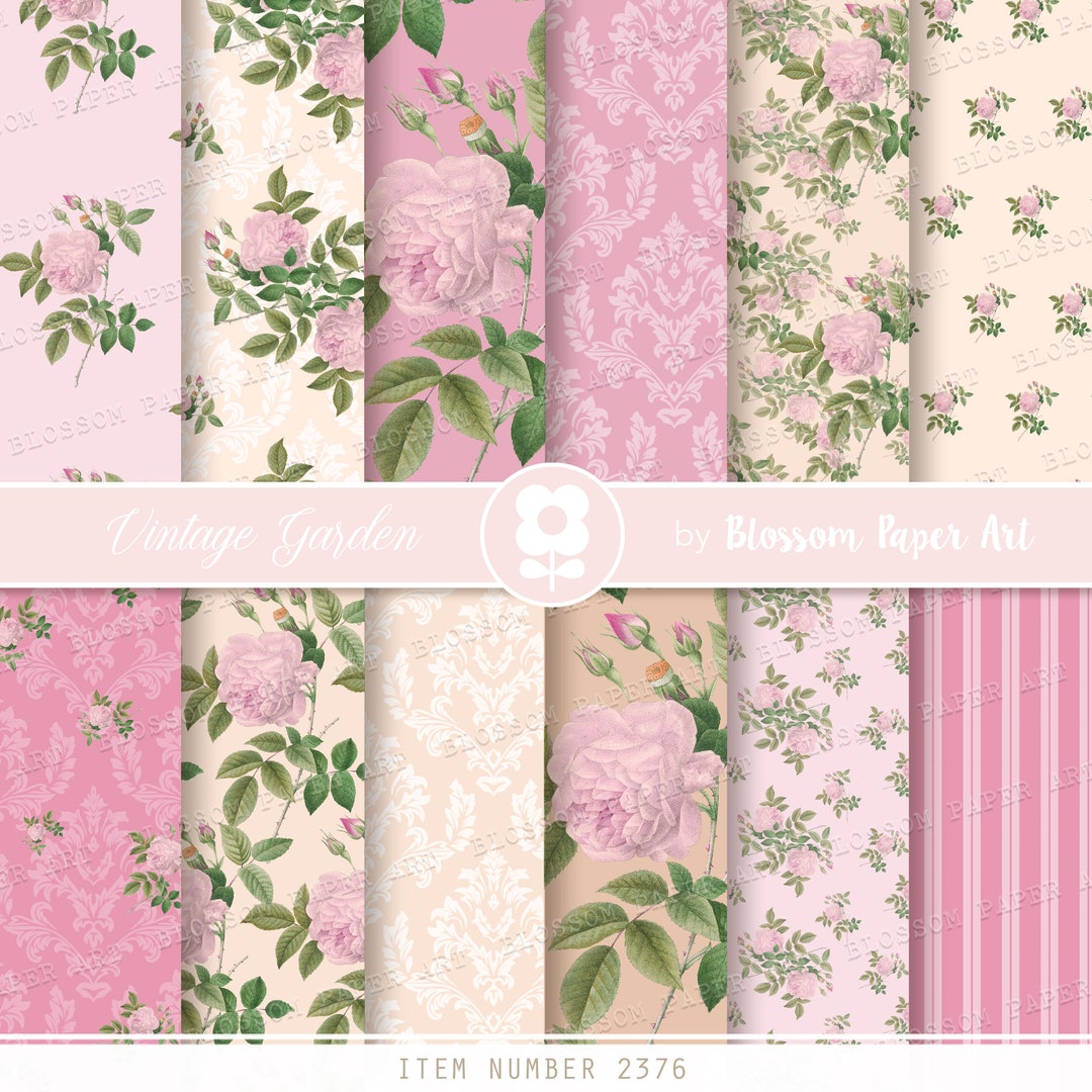 Shabby Chic Rose Digital Paper Pack: Vintage Floral Scrapbooking ...