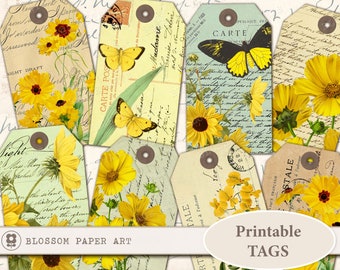 Printable FLORAL Gift Tags Vintage Flowers Digital Collage Sheet Printable Sheet Paper Crafts Scrapbook, journaling tags 2232