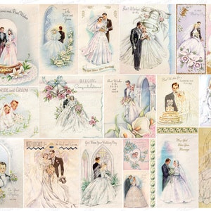 Éphémère vintage de mariage, Cartes de douche nuptiale, Cartes de vœux de mariage rétro, Images de mariage, Collage imprimable, Junk Journal 2913