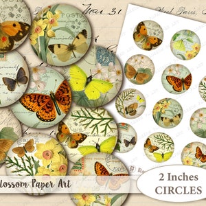 Butterfly Printable Circles: 2-Inch Collage Sheet (Digital Download)