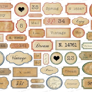 Junk Journal Ephemera Vintage Etiketten, druckbare Collage Blatt Journaling Vintage Bilder digitale Collage Blatt digitaler Download 2670
