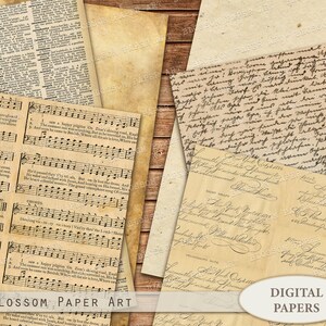May include: A digital paper pack with six different vintage papers. The papers feature a variety of textures and patterns, including old book pages, sheet music, and handwritten notes. The papers are perfect for scrapbooking, card making, and other paper crafts.