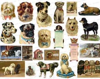 Vintage Dogs Collage Sheet Digital Dogs Ephemera Printable images, Digital Download, Antique Images for journaling, scrapbook, crafts  2459