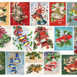 Vintage Christmas Bells Cards: Printable Ephemera Collage Sheet (Digital Download)