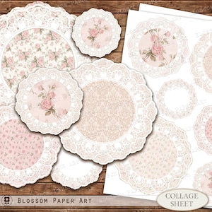 Centrino stampabile, pizzo per la decorazione del diario spazzatura, foglio di collage di rose, effimeri rosa, immagini floreali decoupage, download digitale 2969