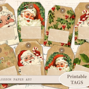 CHRISTMAS Printable Tags Vintage Christmas Gift Tags Digital Collage Sheet Printable Sheet Paper Crafts Scrapbook, journaling tags 2236