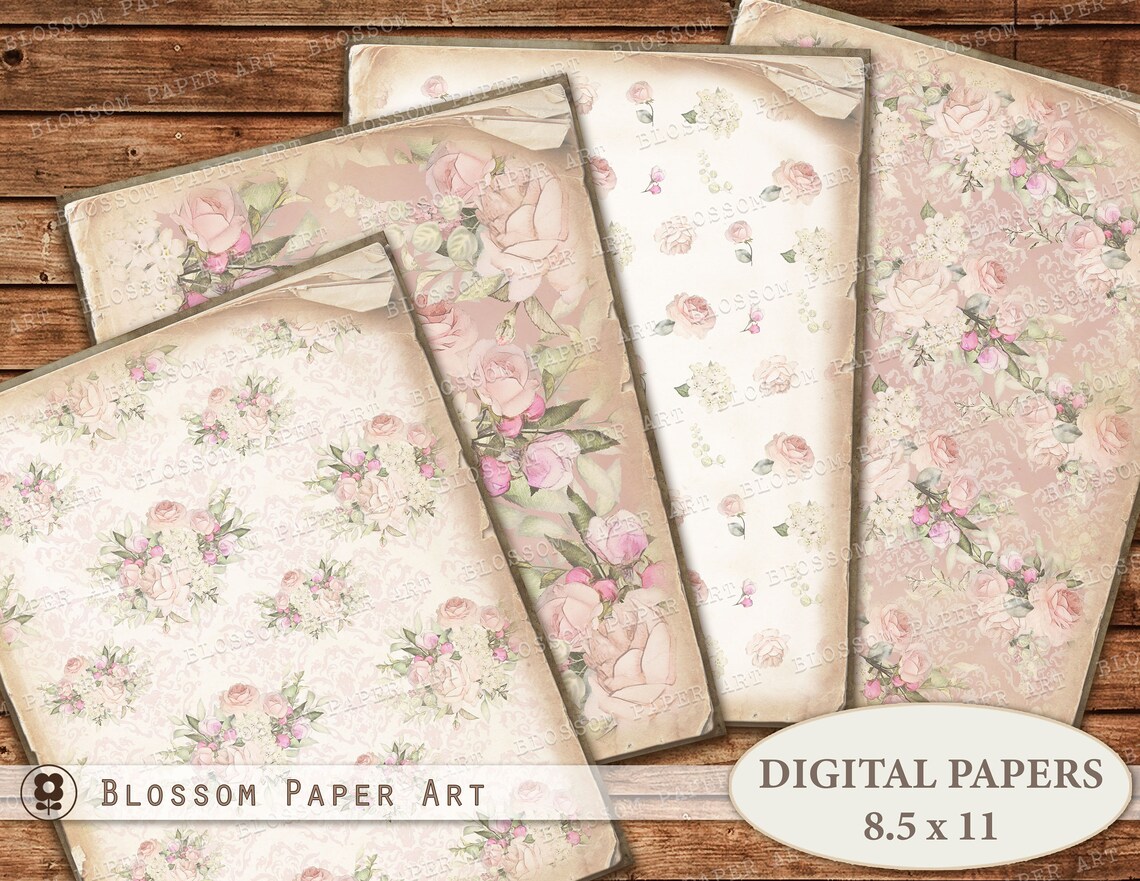 Vintage Roses Scrapbook Paper Shabby Chic Floral Paper A4 Etsy