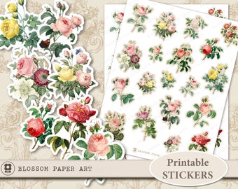 VINTAGE ROSES Stickers Digital Collage Printable Sheets Digital Download Collage Sheet Floral 2247