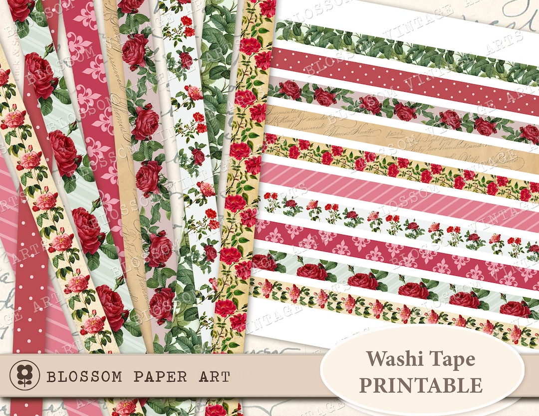 Printable Floral Washi Tape Strips: Digital Collage Sheet (digital ...