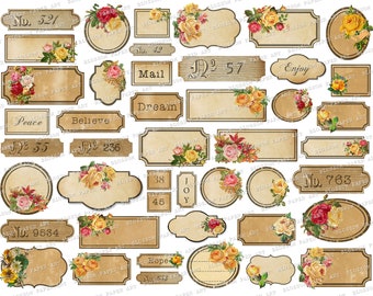 Etichette Vintage Roses: Junk Journal Ephemera (download digitale)