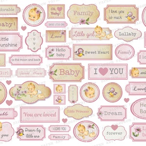 Vintage Baby Girl Ephemera: Junk Journal Stickers (Digital Download)