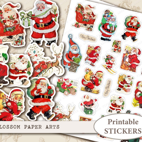 CHRISTMAS Stickers, Printable Stickers Santa Claus, Vintage Christmas Digital Collage Printable Sheets Digital Download 2685