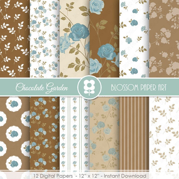 Brown Digital Paper Floral Scrapbooking Digital Paper Pack Etsy