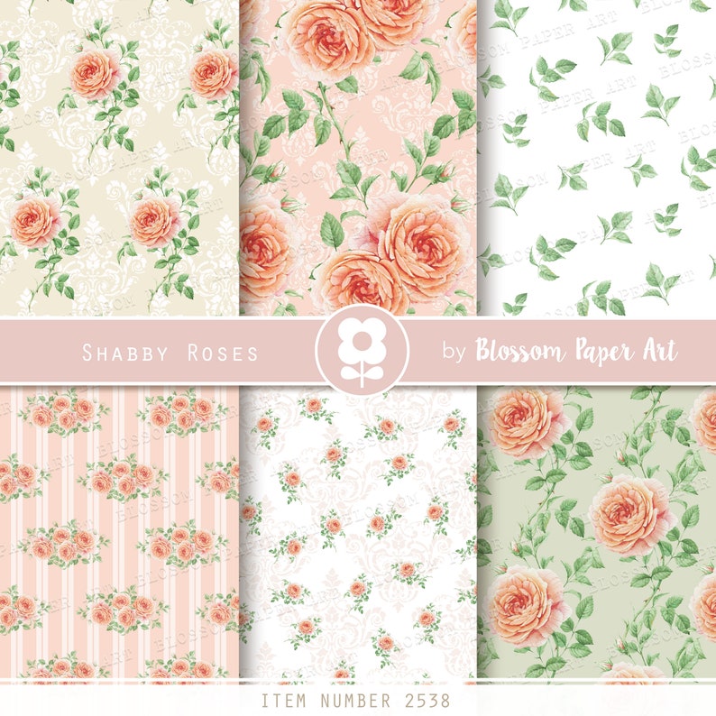 Floral Digital Papers, Roses Digital Paper Pack, Scrapbook Paper, Floral Collage Sheet INSTANT DOWNLOAD 2538 image 5