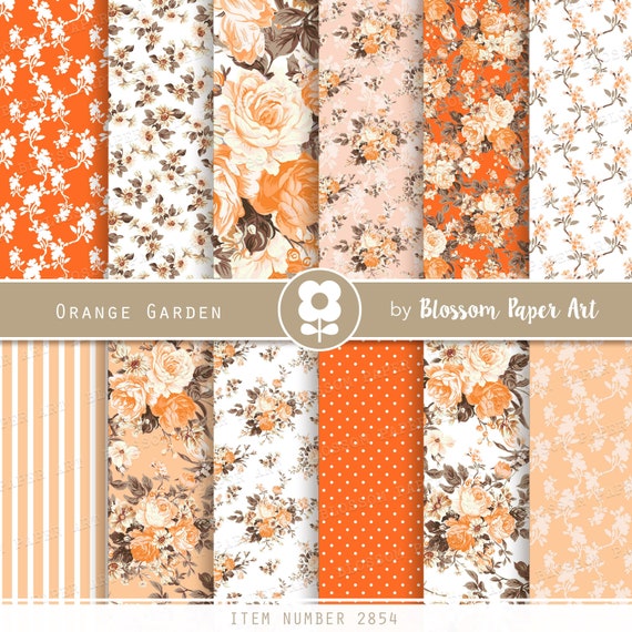 Floral Digital Paper Orange Scrapbook Papers Autumn Papers Etsy