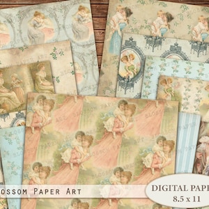 Mother and Baby Digital Paper, Vintage Mom Scrapbook Paper, Mother's Day Collage Sheet, Junk Journal Family Ephemera Digital Download 2378