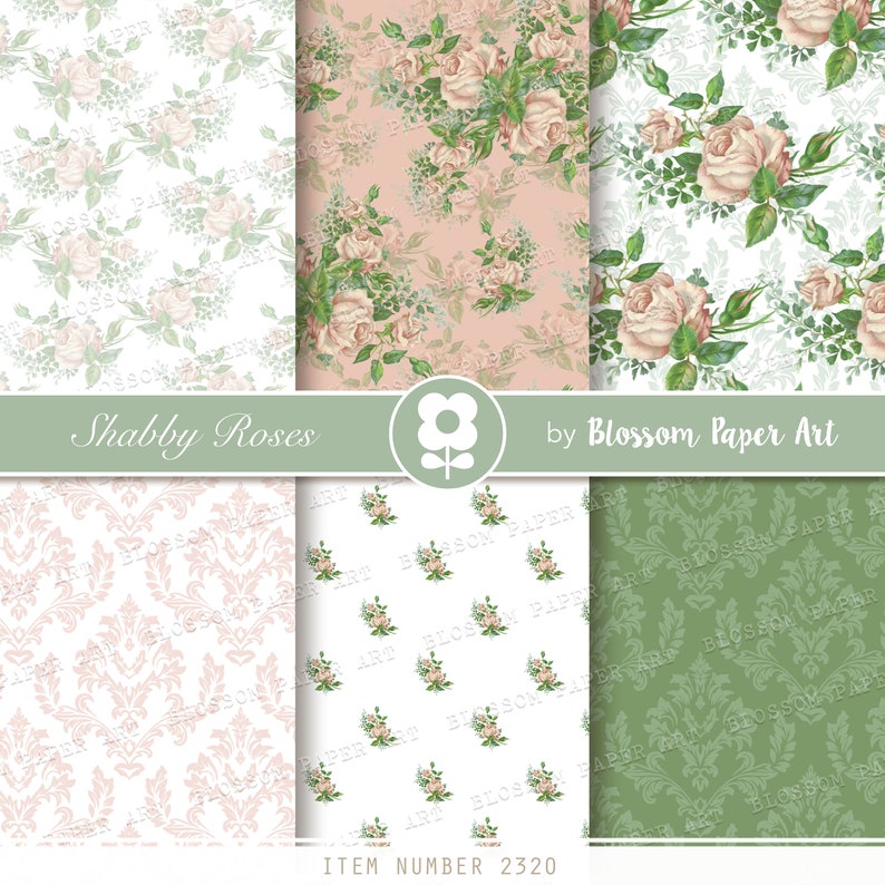 Shabby Roses Digital Paper Pack: Vintage Floral Scrapbooking (digital ...