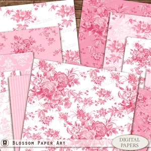 Carta digitale floreale rosa, pacchetto di carta per album, foglio di collage di rose, carta per diario spazzatura, carte floreali per scrapbooking digitale A4 1693 5
