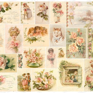 Junk Journal Ephemera, Vintage Journaling Postkarten, Druckbare Ephemera, Digital Collage Sheet, Digitaler Download, Antike Bilder 2885