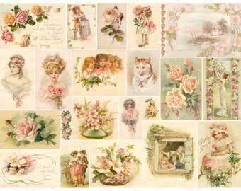 Vintage Postcard Ephemera: Junk Journal Printable Collage Sheet (Digital Download)