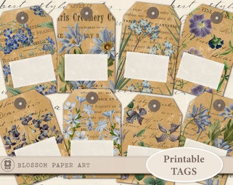 Vintage Floral Printable Gift Tags: Collage Scrapbook Embellishments (Digital Download) - 2238