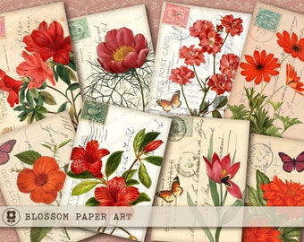 FLORAL garden VIntage Digital Collage Sheet Printable Cards Scrapbook, tags, journaling, decoupage INSTANT DOWNLOAD 2207