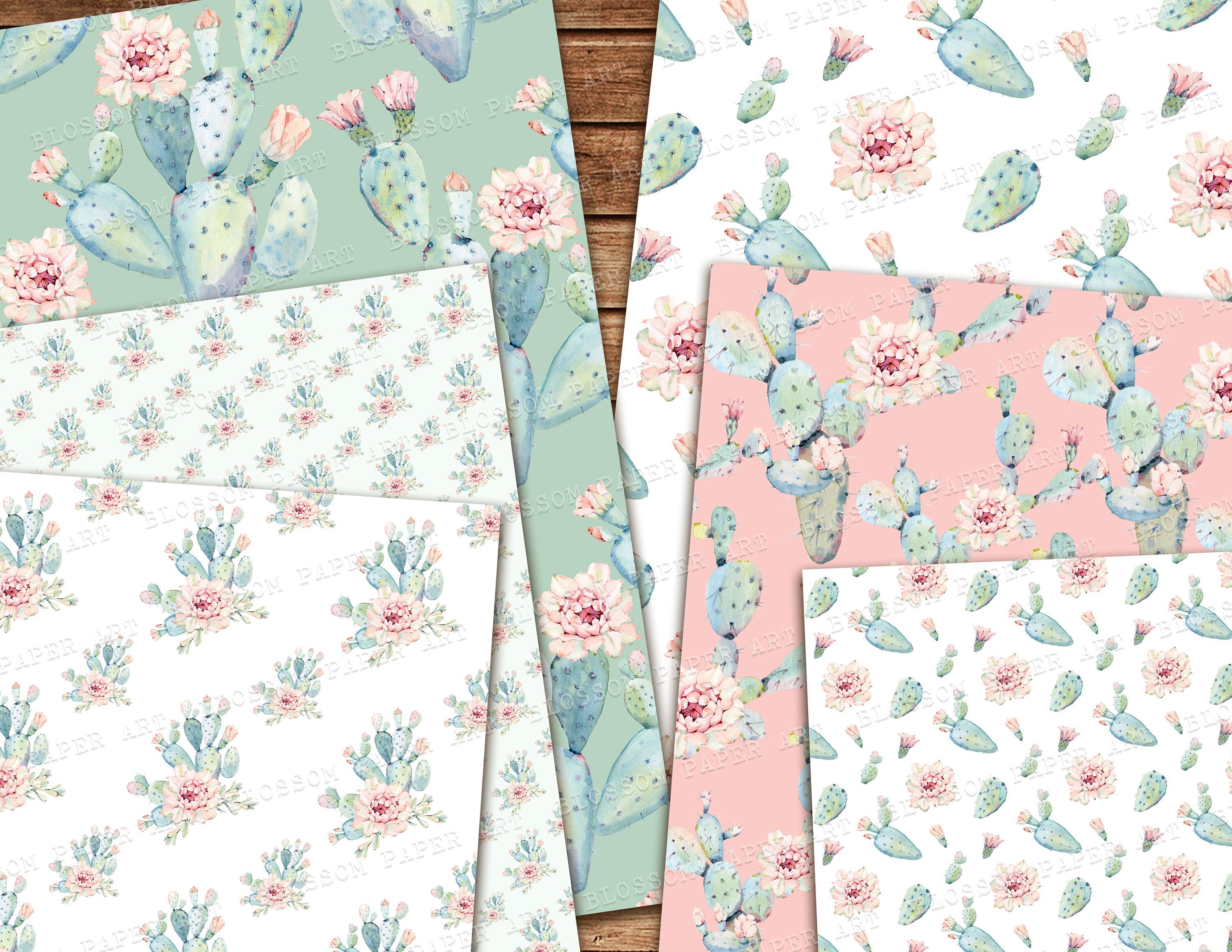 Cacti Digital Paper Cacti Scrapbook Plants Succulents Etsy