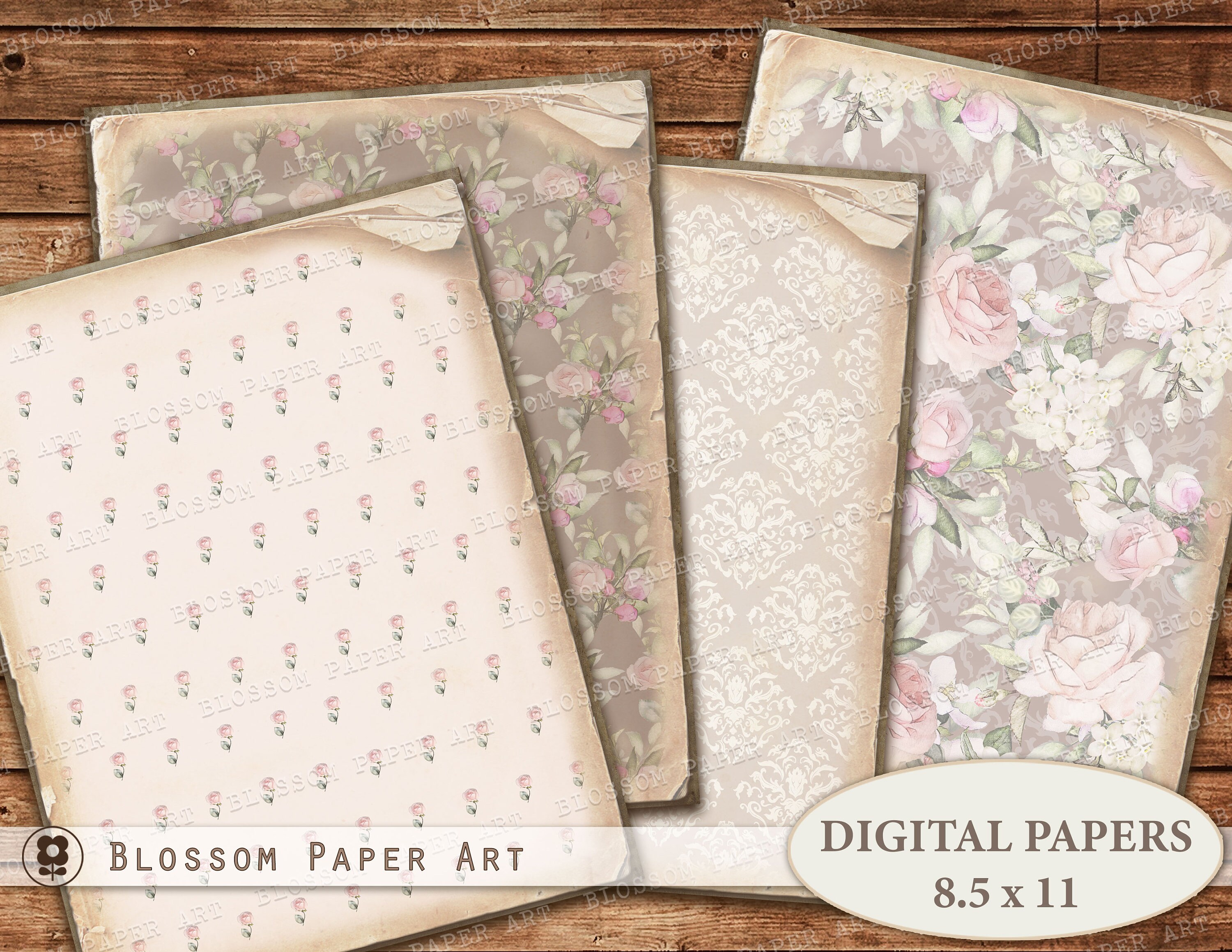 Vintage Roses Scrapbook Paper Shabby Chic Floral Paper A4 Etsy